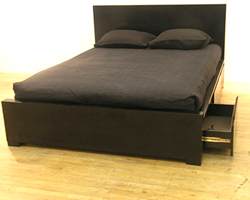 Beds with drawers mounted on glides