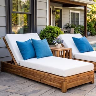 Custom outdoor cushions designed for adjustable patio chaise lounge chairs and poolside relaxation.