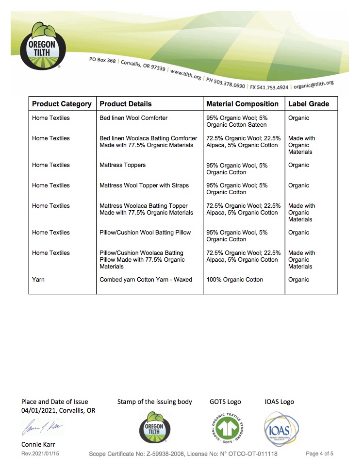 Organic Wool certificate, page 4