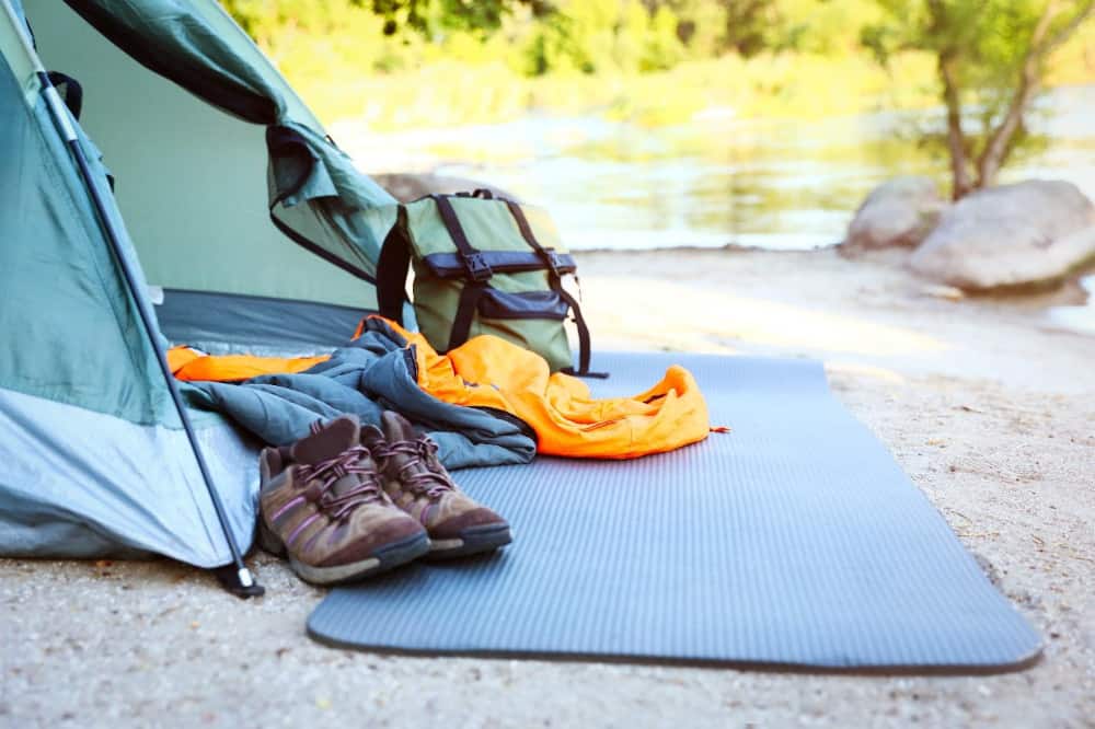 Camping tent with entrance unzipped.