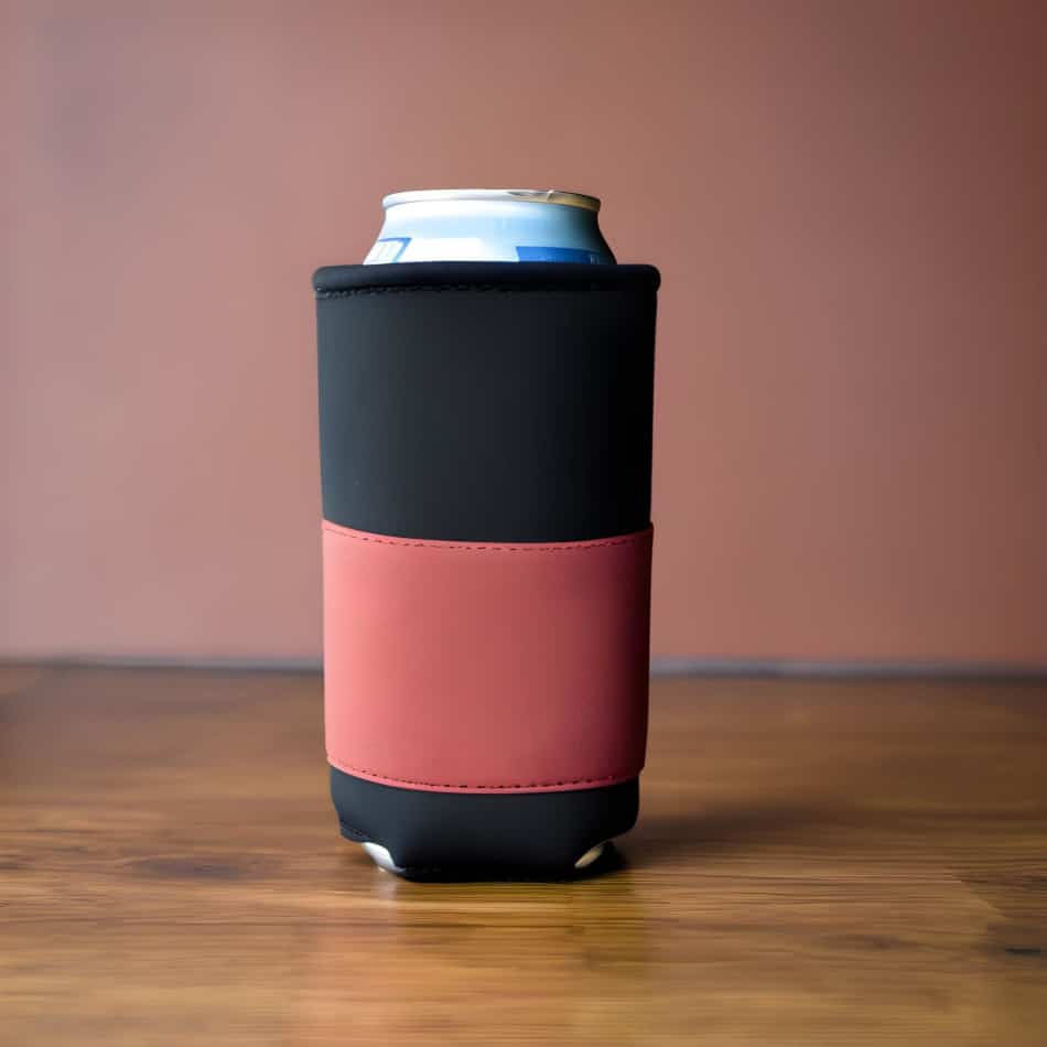 An aluminum can inside a foam koozie