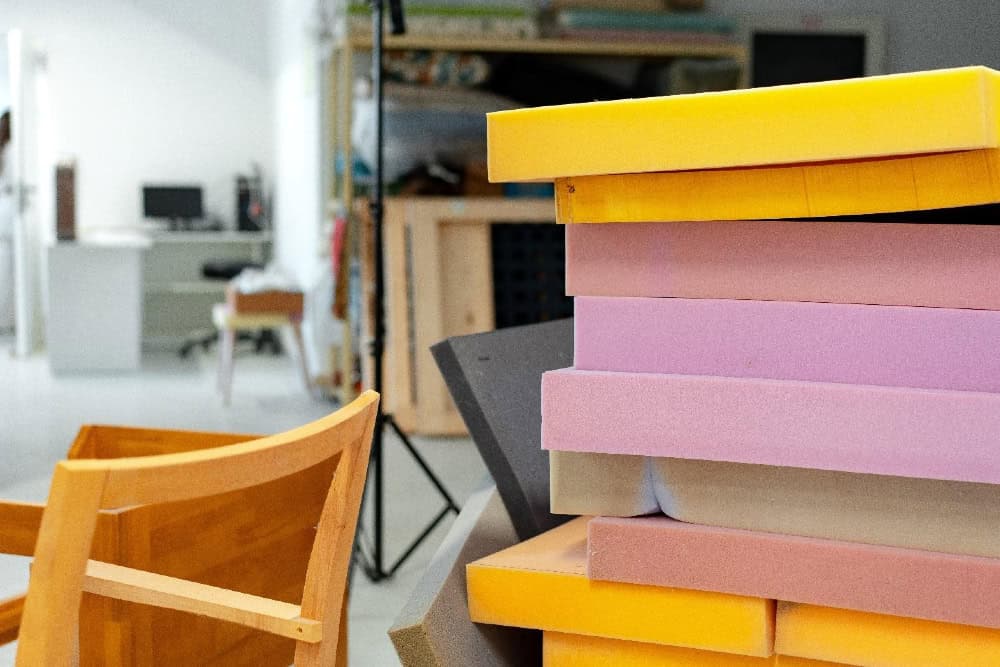 Stack of Different colors of closed cell EVA foam at a warehouse