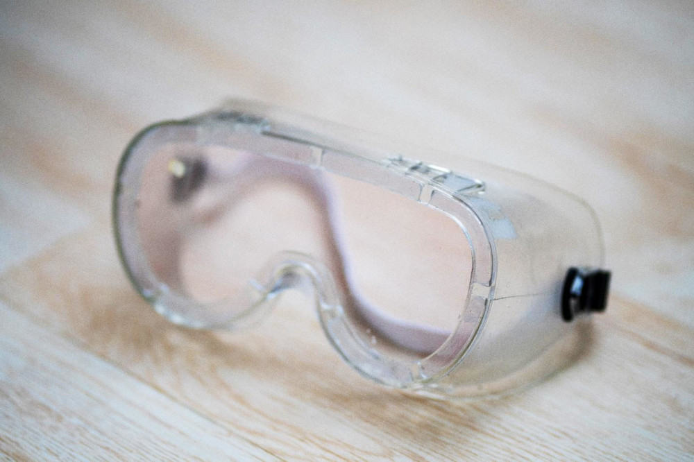 A close-up of safety goggles