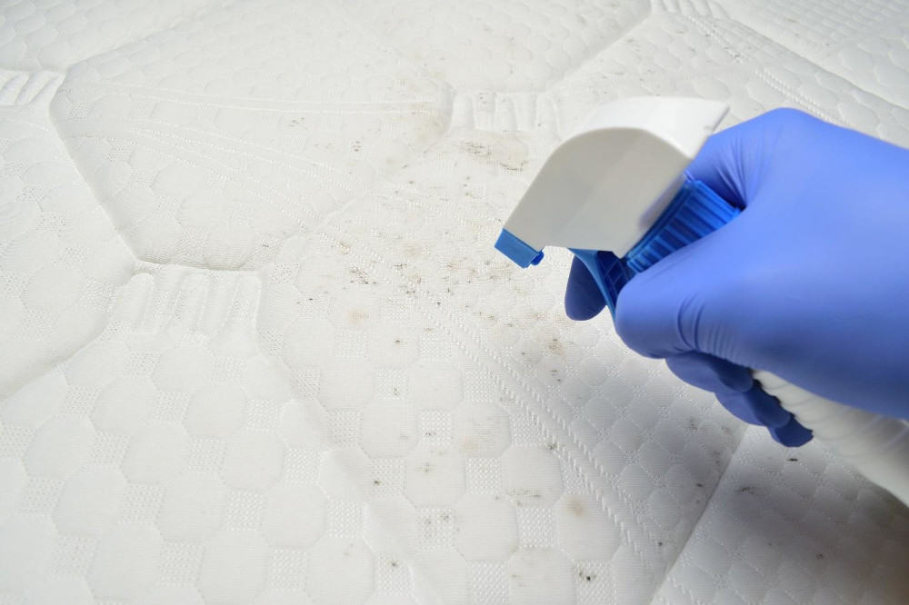 using spray cleaning on a mattress to remove spots