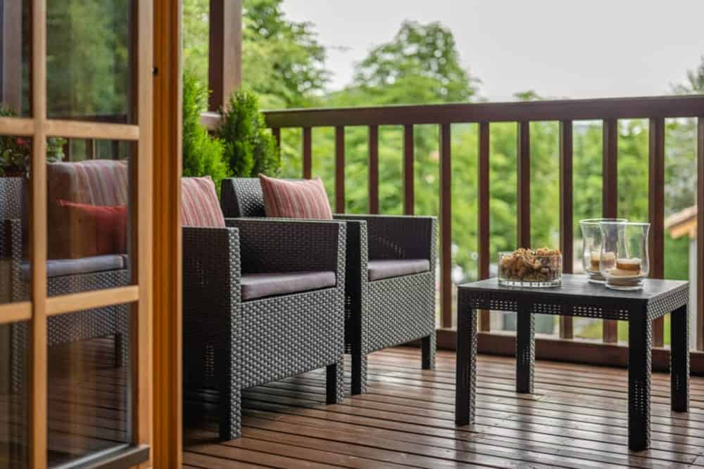 Wicker furniture with cushions on a patio