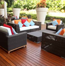 Popular brand outdoor furniture with newly replaced cushions on a luxurious patio