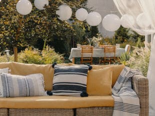 Outdoor patio wicker furniture with new custom replacement cushions