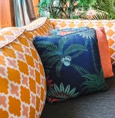 Orange and Blue Cushions on Couch