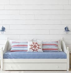 White Daybed with Cushions and Sky Blue Cover