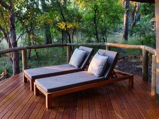 Wooden Chaise with Brown Cushions for Outdoors