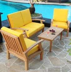 Wooden Chair and Table with Yellow Color Cushions