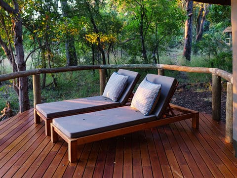 Wooden Chaise with Brown Cushions for Outdoors