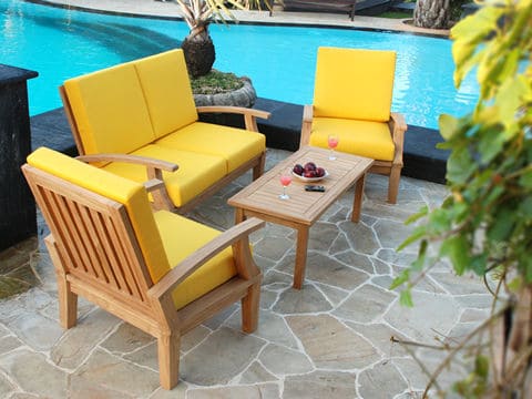 Wooden Chair and Table with Yellow Color Cushions