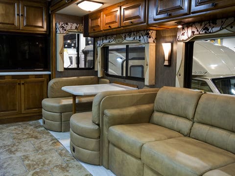 Luxury RV with custom couch cushions and table cushions