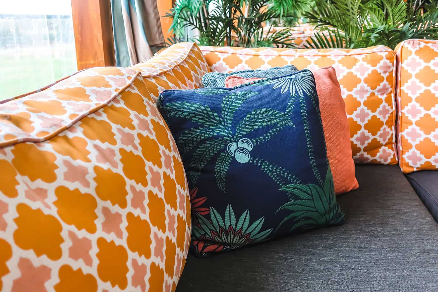 Orange and Blue Cushions on Couch