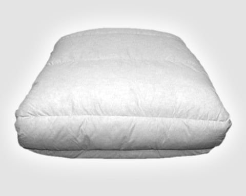 Down envelope (front, zipped) around a foam cushion