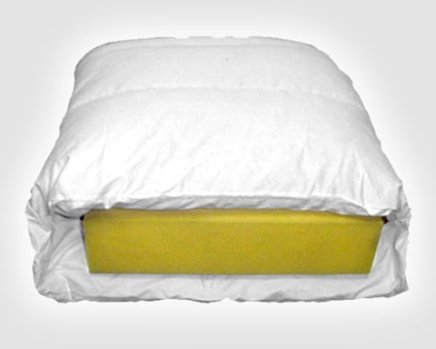 Down envelope (back, unzipped) around a foam cushion