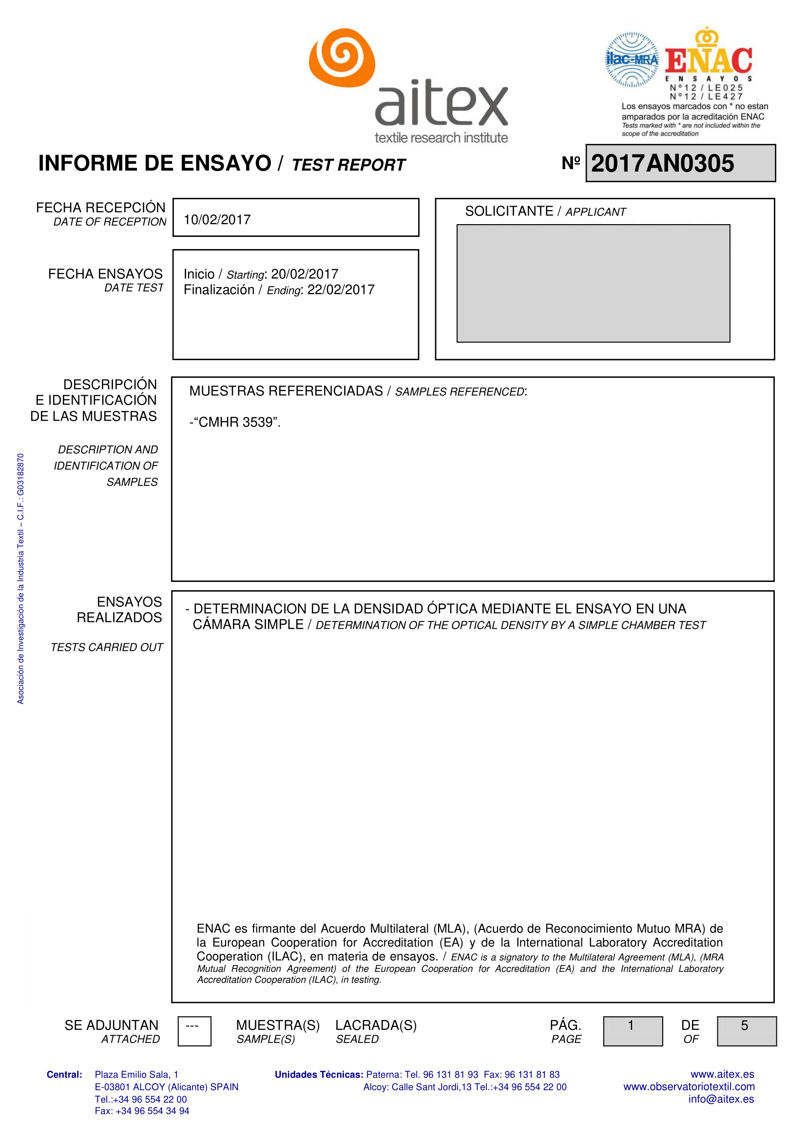 Aitex Test Report page 1