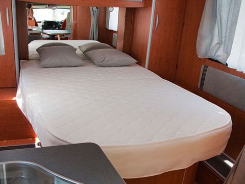 White Mattress for Van with Grey Pillows